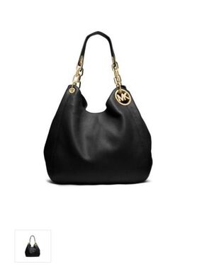 Michael Kors Black Leather Hobo with Gold Chain Detail